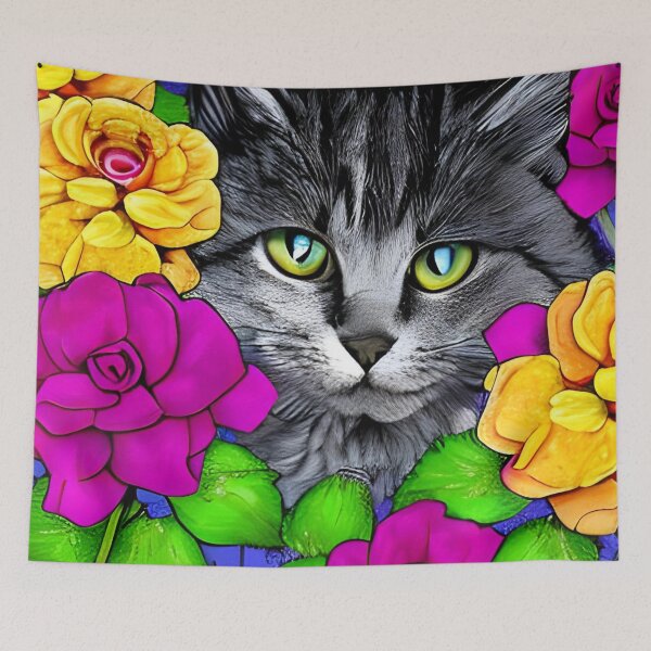 Item preview, Cute cat with flowers artwork designed and sold by gramizzia.