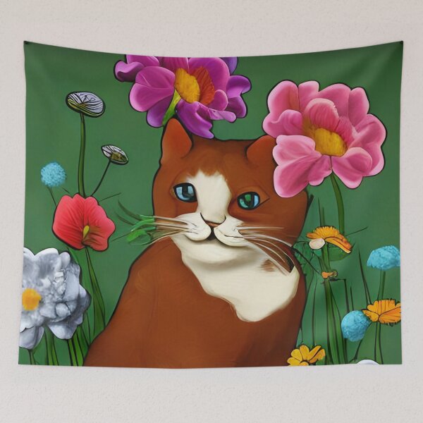 Item preview, Cute cat with flowers artwork designed and sold by gramizzia.
