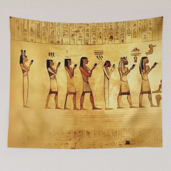 Item preview, Prehistoric Egyptian people using cellphones to browse social media an ancient parchment designed and sold by ArtifactVault.