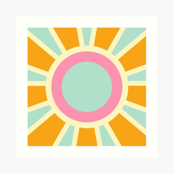 Groovy poster 70s style with sun and dolphins. Retro print. Vector