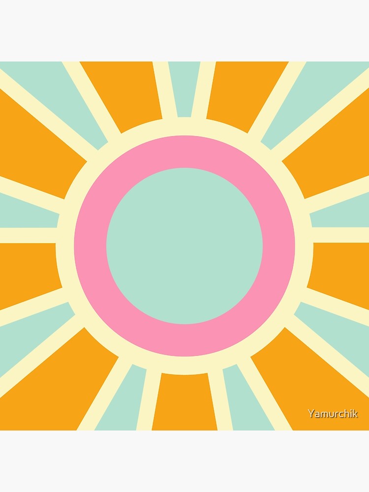 Groovy poster 70s style with sun and dolphins. Retro print. Vector