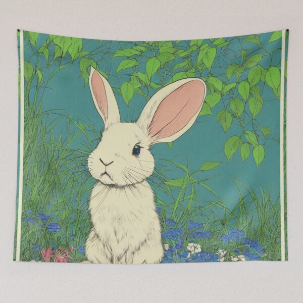 Item preview, Cute Floral White Dwarf Rabbit Bunny with Big Pointy Ears Giant Baby Flemish Rabbit  designed and sold by wigobun.