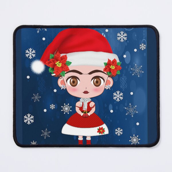 Artikelvorschau, Frida Kahlo Weihnachten niedlich Frida Kahlo Karikatur mit Weihnachtsmannmütze entworfen und verkauft von Optimus-Designs.