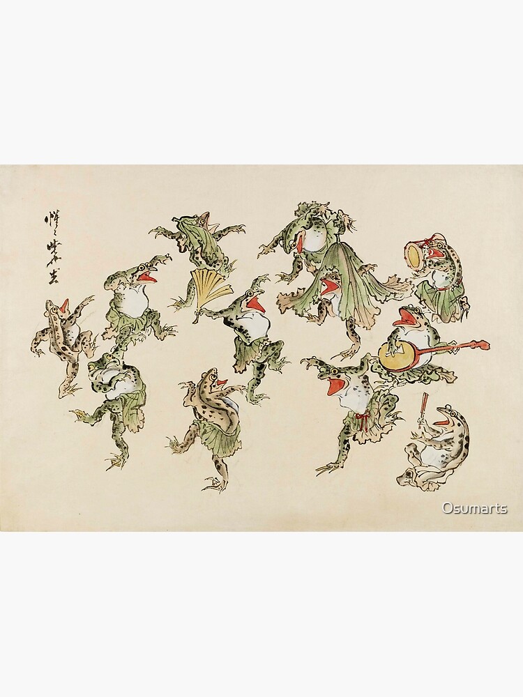 Disover Antique Dancing Japanese Frogs Print Premium Matte Vertical Poster