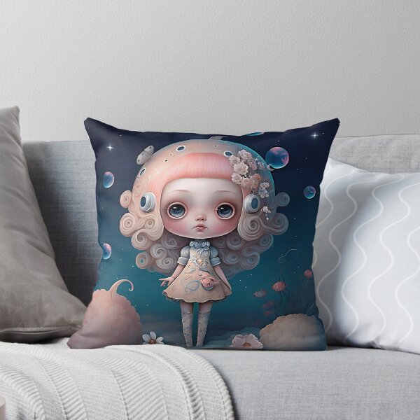 Item preview, Kawai girl floating at the bottom of the ocean, pink curly hair  designed and sold by Tuko Designs.