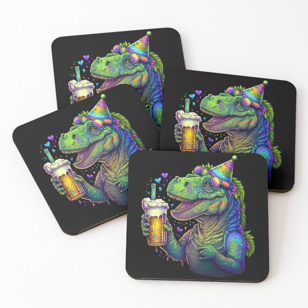 Item preview, Party Rex - Neon T-Rex Dinosaur Drinking Bubble Tea  designed and sold by AwakenedSoul.