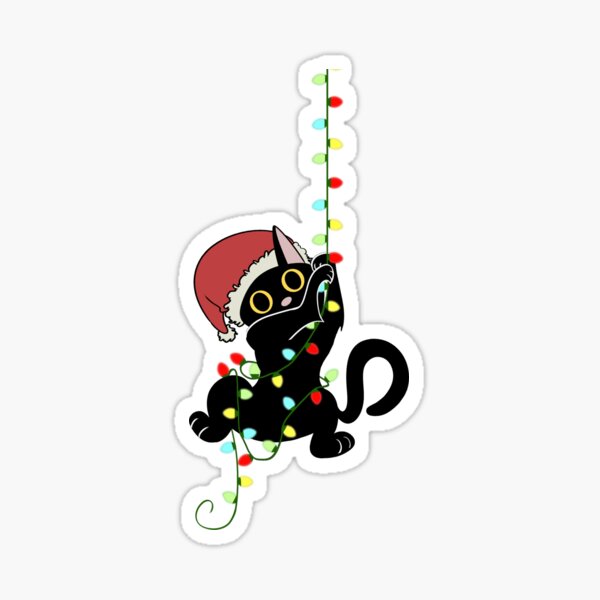 Item preview, Black Santa cat tangled up in christmas lights  designed and sold by FacundoGomez.