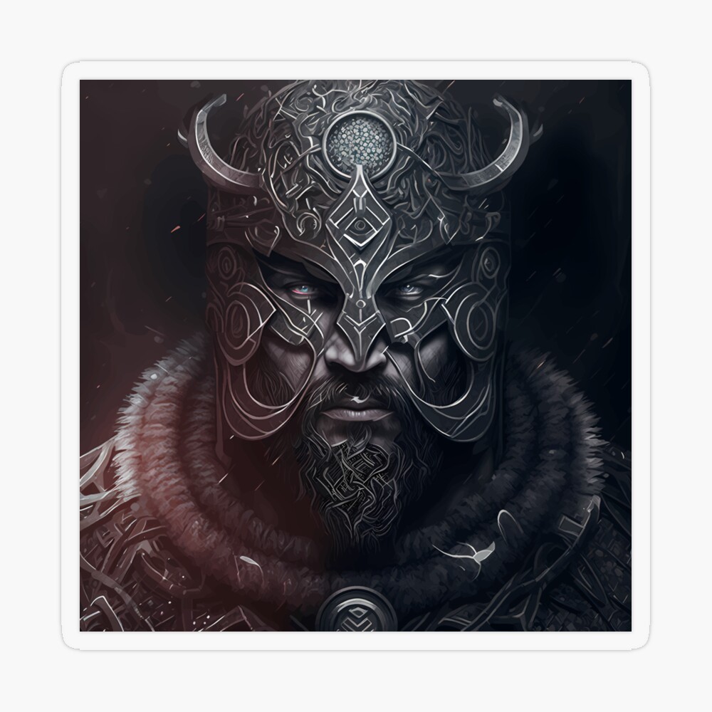 Viking Warrior Norse Black and White Portrait Monochrome Design Crow Horns  Helmet Scandinavian Warrior Poster by BWWallArt