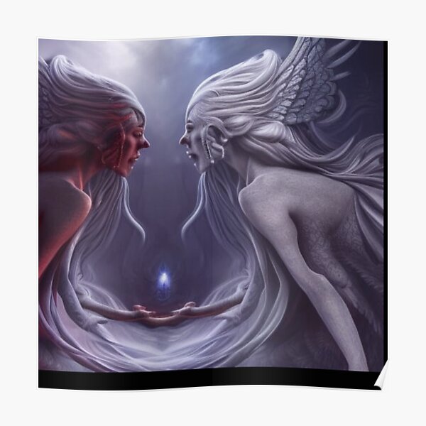 Angel And A Demon Facing Eachother Symbolysing Yin And Yang Good And Bad Poster For Sale By 2003