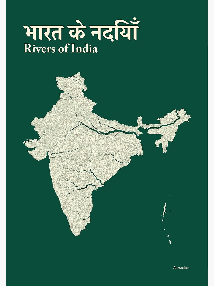 Disover Map of the rivers of India (green) Premium Matte Vertical Poster