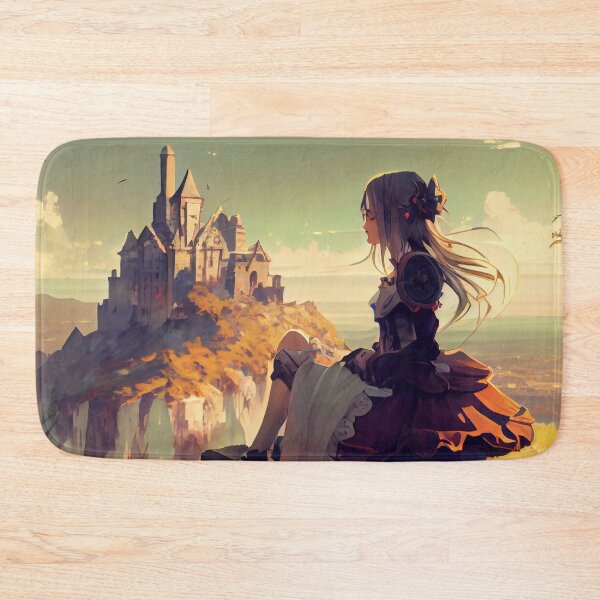 Item preview, Peaceful Anime Girl Looking Over a Castle Digital Painting designed and sold by CodeAndColors.