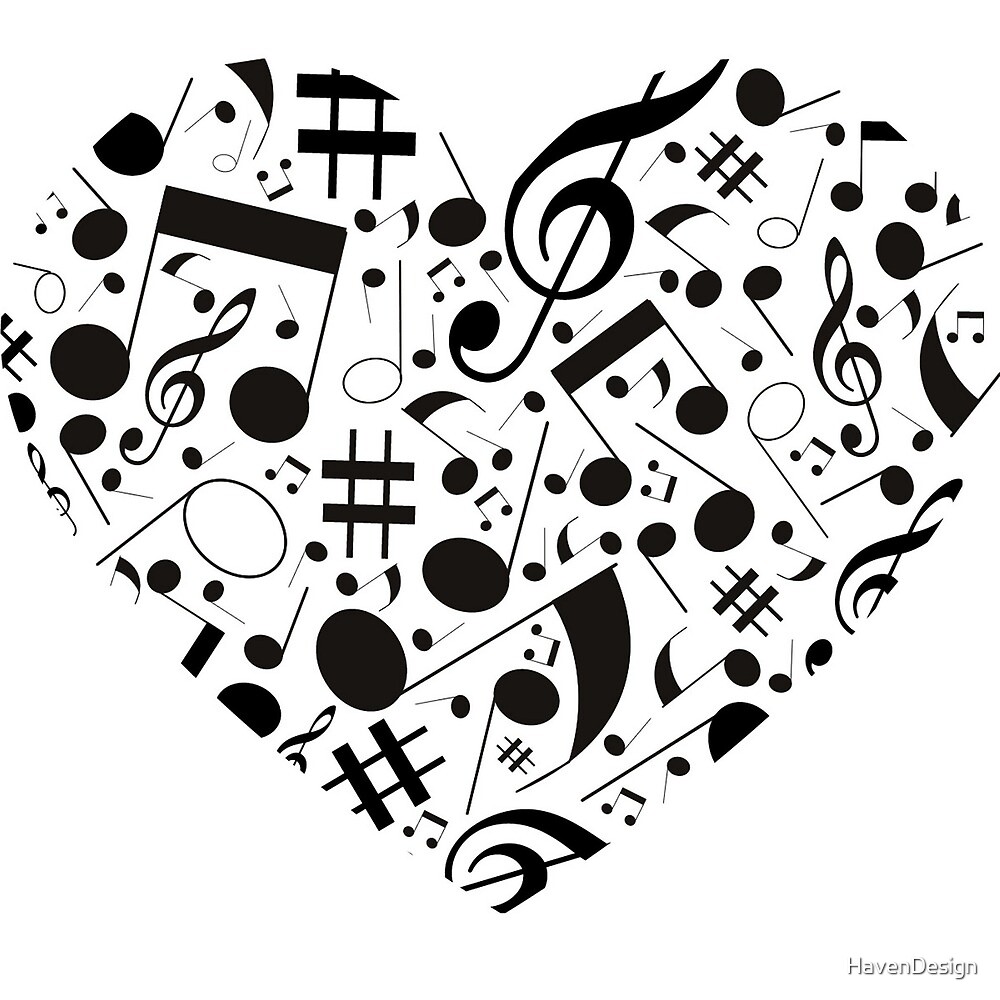 "Black and White Music Notes Hearts" by HavenDesign ...