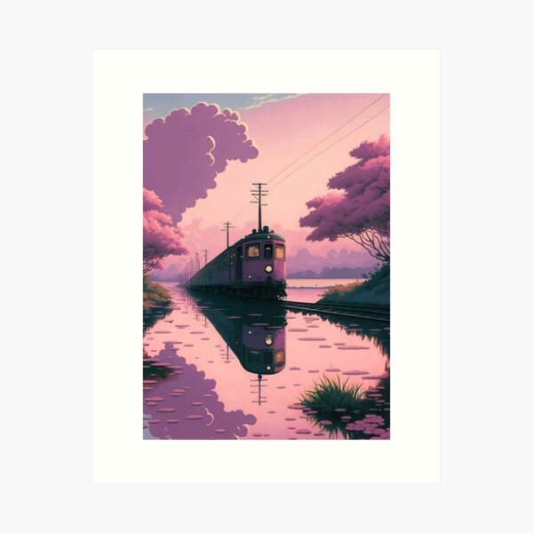 Aperçu de l'œuvre Vieux train japonais de style anime rétro créée et vendue par KaPrints.
