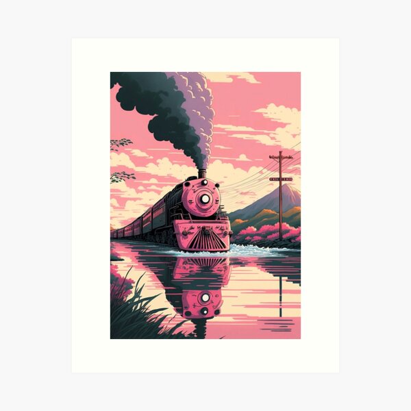 Aperçu de l'œuvre Vieux train japonais de style anime rétro créée et vendue par KaPrints.