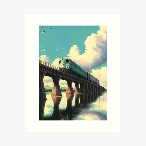 Aperçu de l'œuvre Vieux train japonais de style anime rétro créée et vendue par KaPrints.