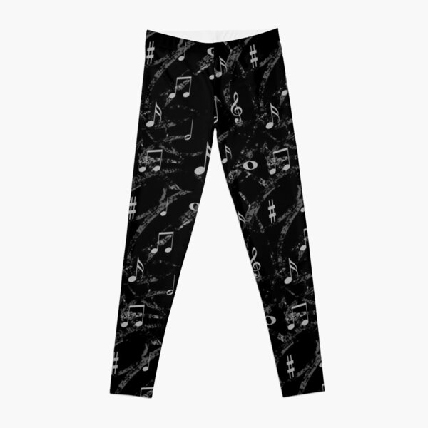 Grey and Black Music Notes Pattern Leggings