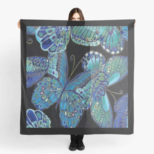 Teal and Black Butterfly Pattern Scarf