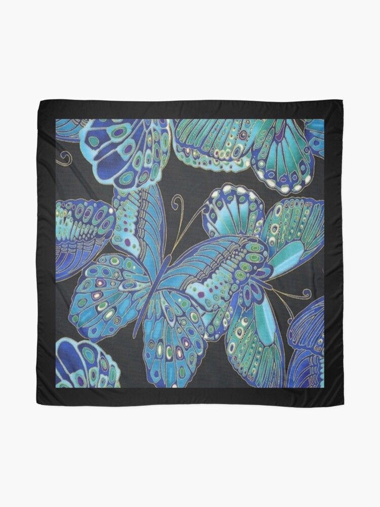 Alternate view of Teal and Black Butterfly Pattern Scarf