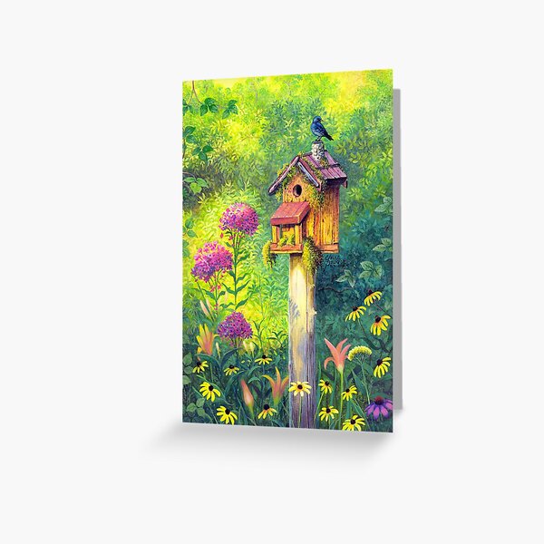 Bird House and Bluebird Greeting Card