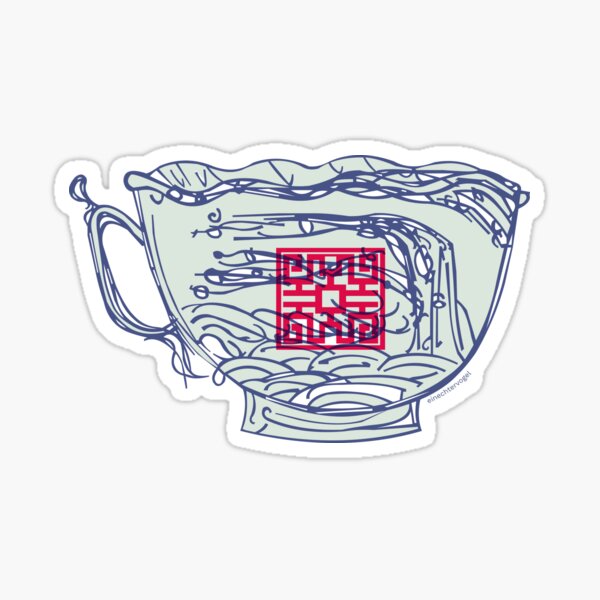 drawn mug, landscape, teacup Sticker