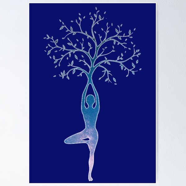 Tree pose variations yoga asanas set/ Illustration stylized woman