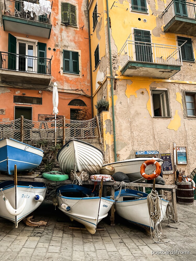 "Riomaggiore boats" Sticker for Sale by postcardsfromr Redbubble