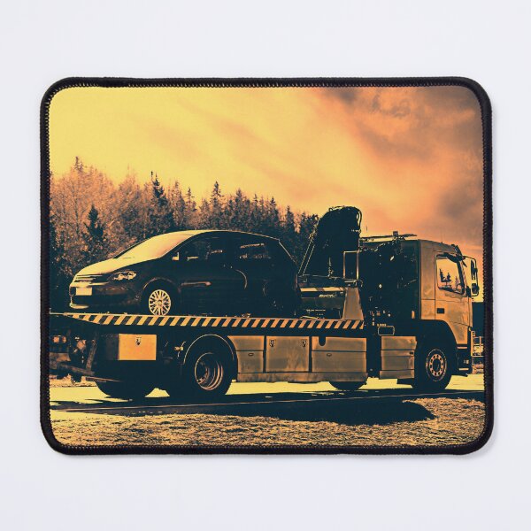 Item preview, Flatbed Tow Truck Carrying Breakdown Car Yellow Tones designed and sold by Taina Sohlman.