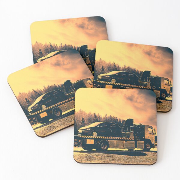 Item preview, Flatbed Tow Truck Carrying Breakdown Car Yellow Tones designed and sold by Taina Sohlman.