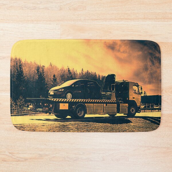 Item preview, Flatbed Tow Truck Carrying Breakdown Car Yellow Tones designed and sold by Taina Sohlman.