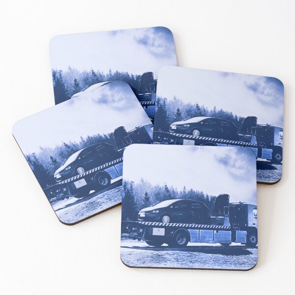Item preview, Flatbed Tow Truck Carrying Breakdown Car Blue Tones designed and sold by Taina Sohlman.