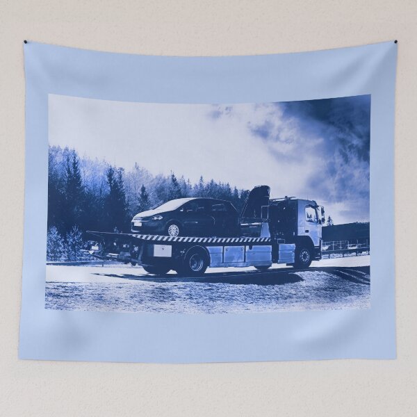 Item preview, Flatbed Tow Truck Carrying Breakdown Car Blue Tones designed and sold by Taina Sohlman.