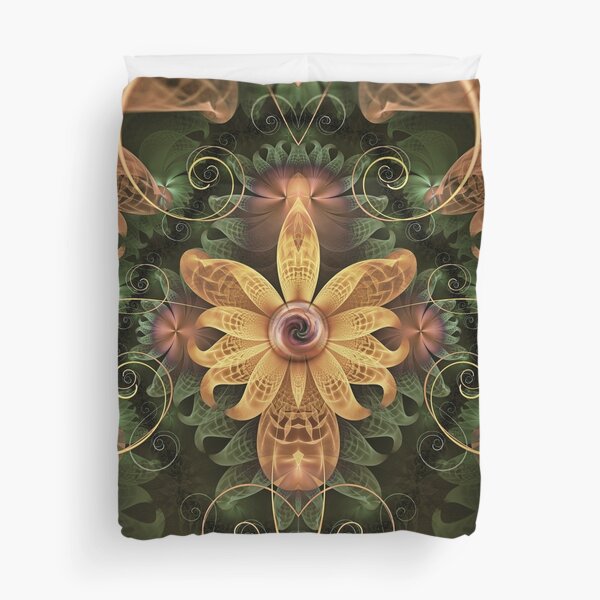 Beautiful Filigree Oxidized Copper Fractal Orchid Duvet Cover