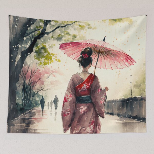 Item preview, Japanese girl walking in the rain  designed and sold by Mirochan80.