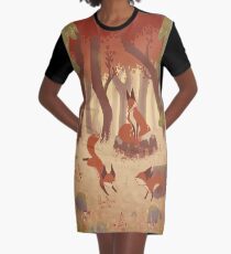 Fox Family - Fall Graphic T-Shirt Dress