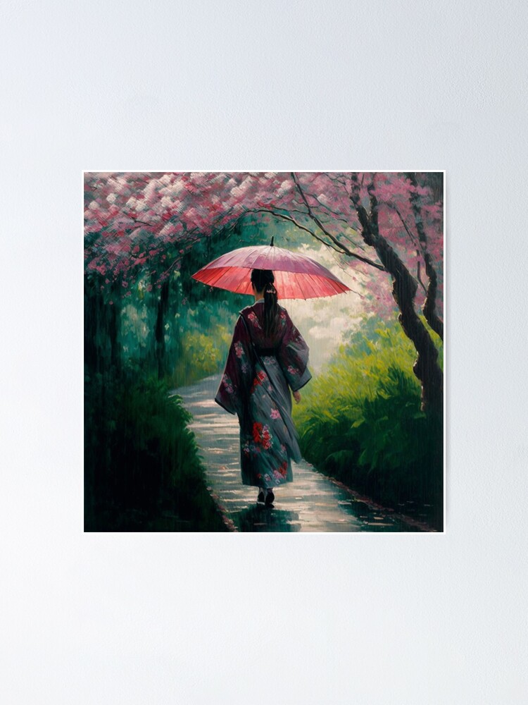 Affiche Japonaise Geisha Rain