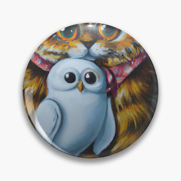 Item preview, Oil painting of a cat and an owl cuddling designed and sold by MyOilArt4you.
