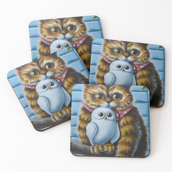 Item preview, Oil painting of a cat and an owl cuddling designed and sold by MyOilArt4you.