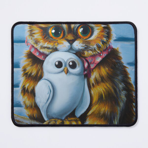Item preview, Oil painting of a cat and an owl cuddling designed and sold by MyOilArt4you.
