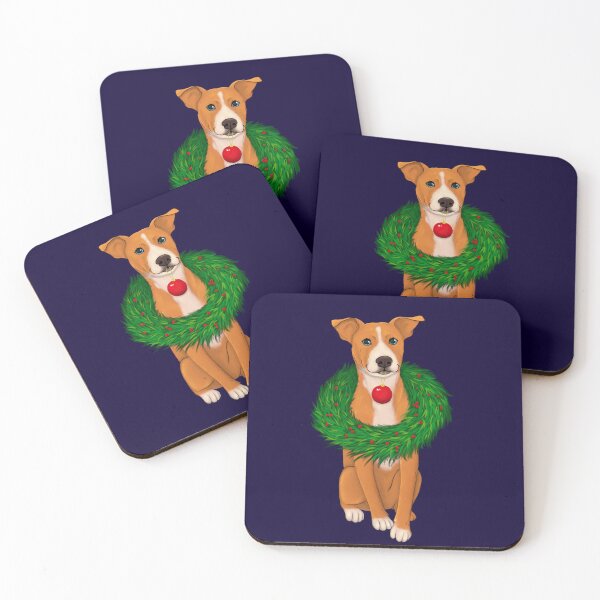 Item preview, Cute brown and white staffy dog with a Christmas wreath designed and sold by ILLUSTRATED TAILS.