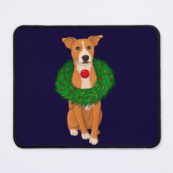 Item preview, Cute brown and white staffy dog with a Christmas wreath designed and sold by ILLUSTRATED TAILS.