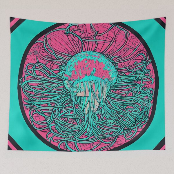 Aperçu de l'œuvre Jellyfish logo, geometric, vector, symmetrical, minimalism créée et vendue par DrawItOnce.