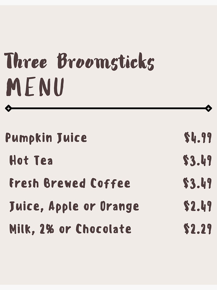 "Three Broomsticks Menu" Sticker for Sale by neelfs Redbubble