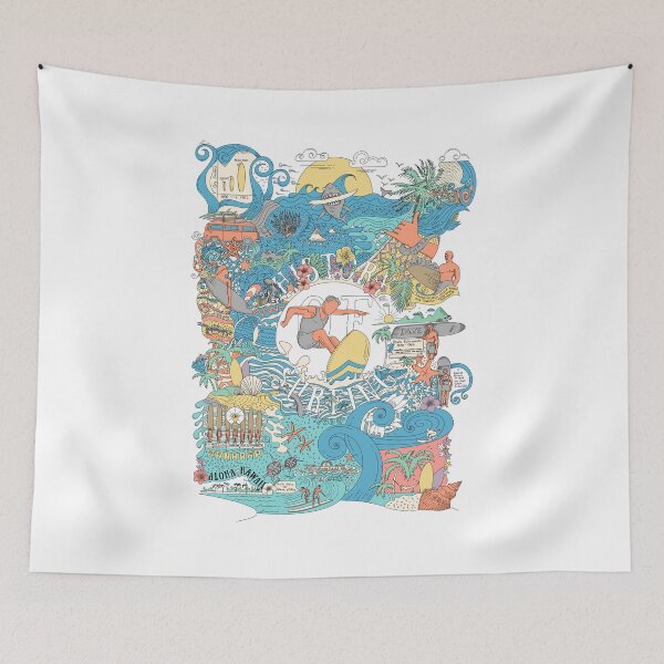 Item preview, Doodle art drawing of surfing history. Color drawing designed and sold by evk-art.