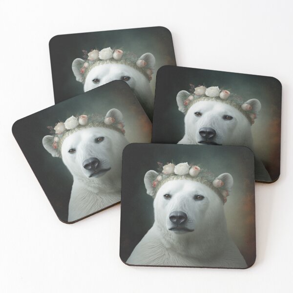 Item preview, Portrait of ice bear with summer flowers designed and sold by FlatLandPrints.