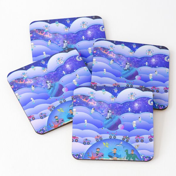 Item preview, Blue Starman with Space cats and Dinosaurs designed and sold by WestIndigo.