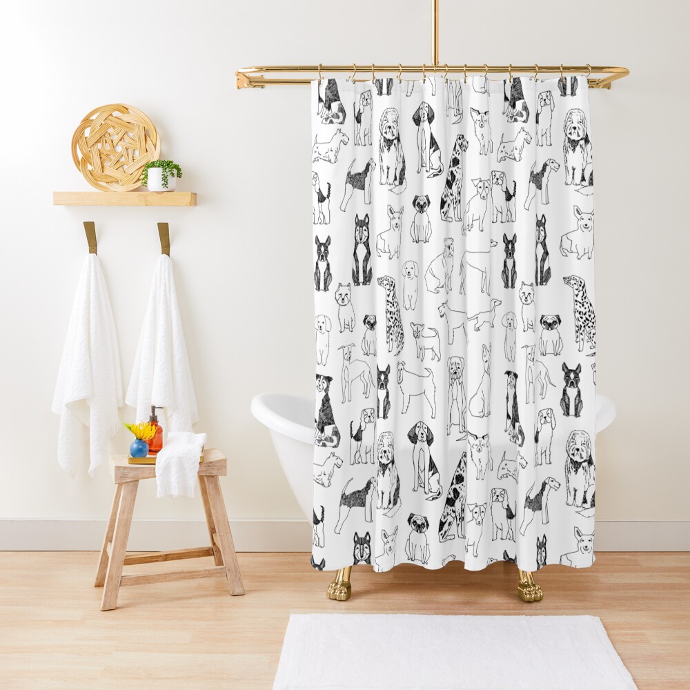 Dogs Dogs Dogs - White background Shower Curtain