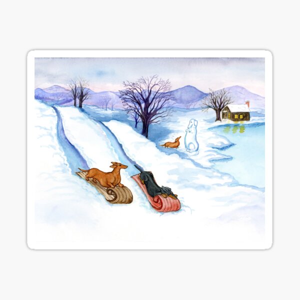 Item preview, Dachshunds Sledding in Snow designed and sold by TerryPond.