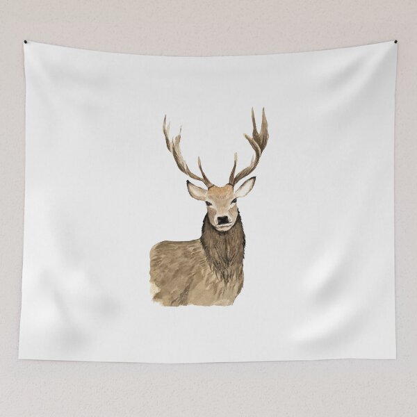 Item preview, Deer brown horn elegance a watercolor illustration designed and sold by Yana Mustafina | Boho Soulful Designs.