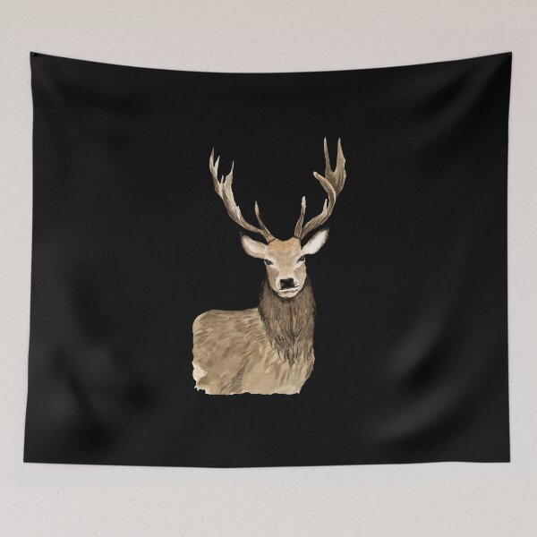 Item preview, Deer brown horn elegance a watercolor illustration black designed and sold by Yana Mustafina | Boho Soulful Designs.