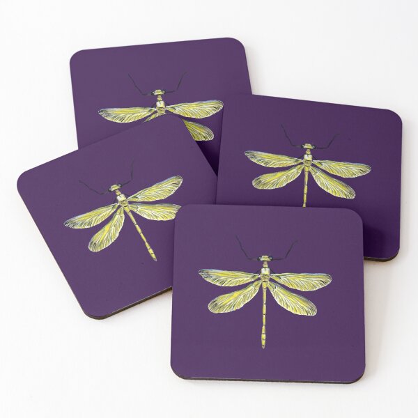 Item preview, Dragonfly yellow cute texture a watercolor sketch violet designed and sold by Yana Mustafina | Boho Soulful Designs.